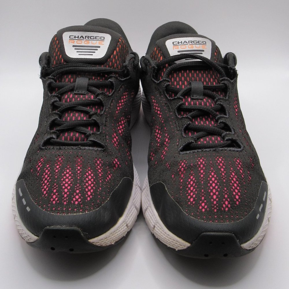 SIZE 9.5 Under Armour Charged Rogue Black Pink Running Athletic Shoes #1027